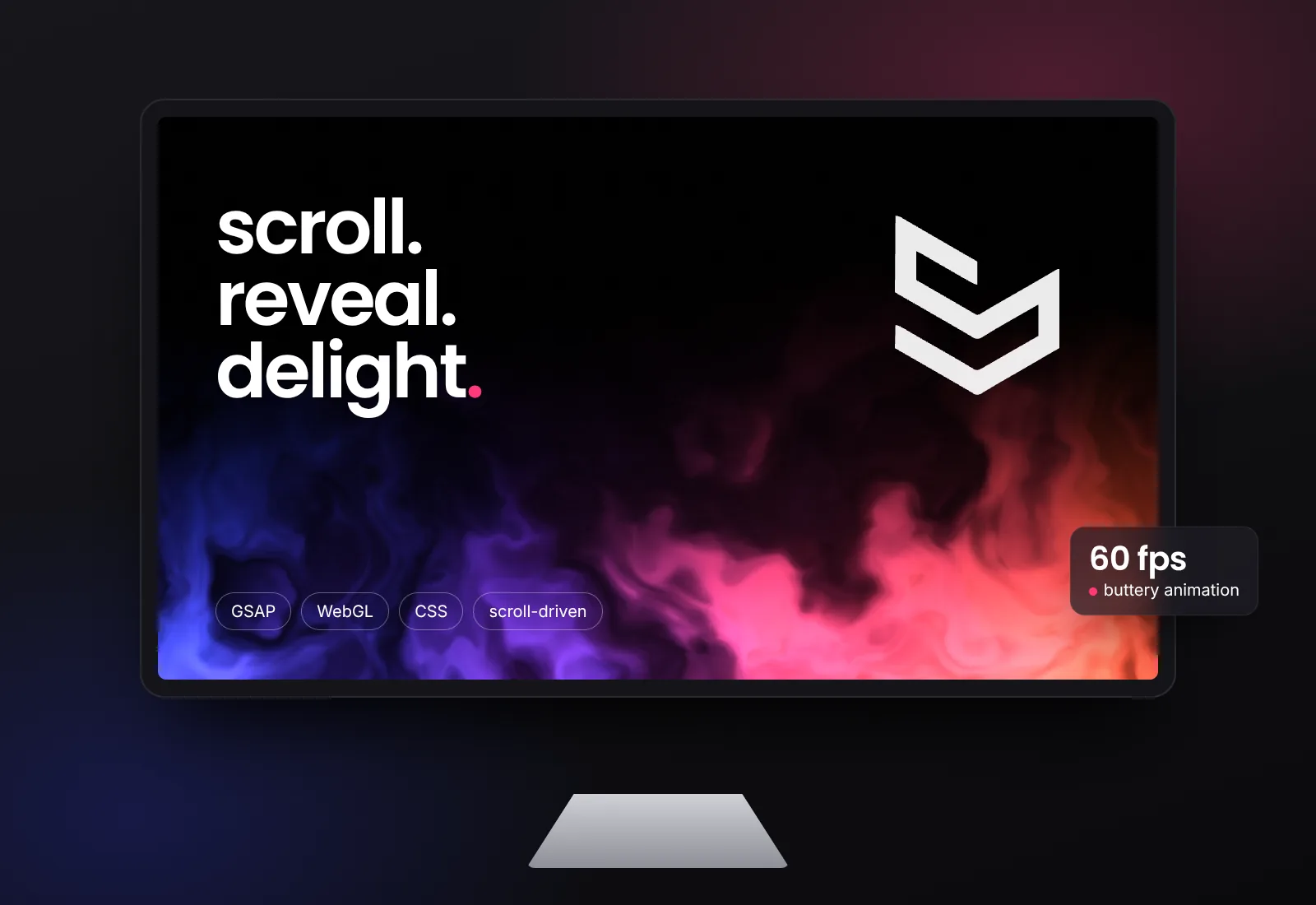 a monitor showing an animated, scroll-driven web experience